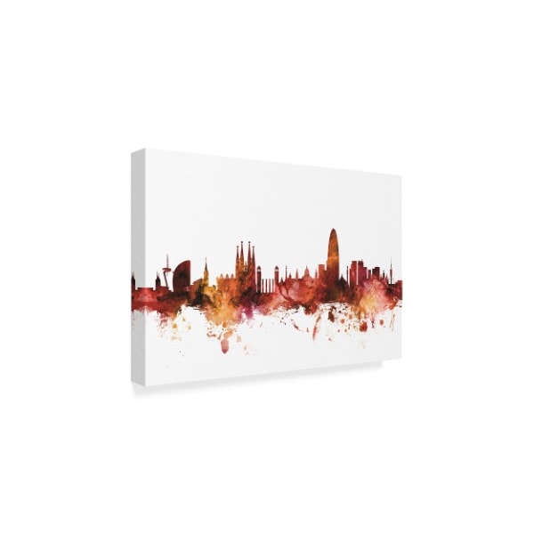 Michael Tompsett 'Barcelona Spain Skyline Red' Canvas Art,30x47